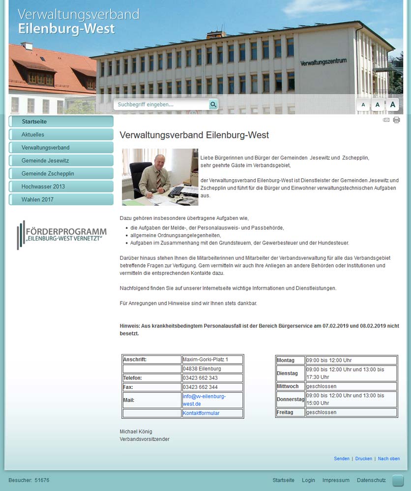 Startseite, Homepage Verwaltungsverband